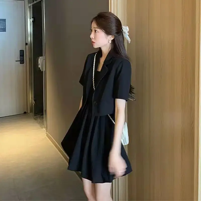 Terno curto feminino de 2 peças, com saia e blazer, roupa de manga comprida, preto, branco, mini, sexy, verão, 2022