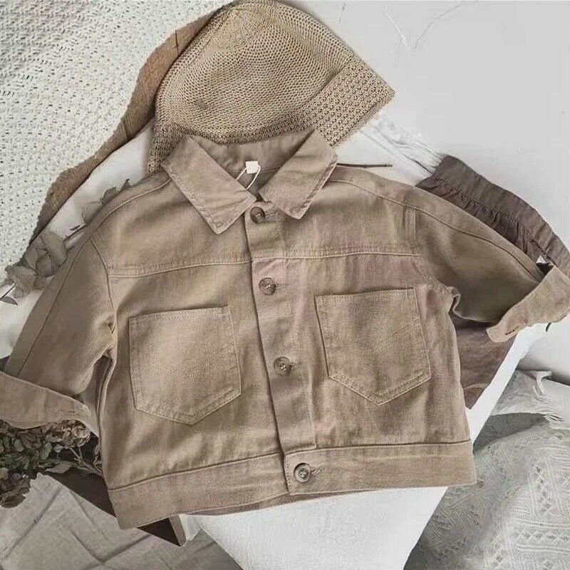 High Quality Child Boy Shirt Long Sleeve Clothes Solid Cotton Spring Autumn Kid Turn Down Collar Top Pure Boy Cardigan 2-10Y
