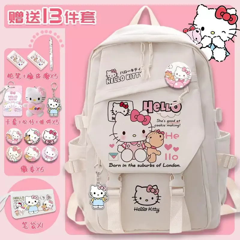 Sanrio Hello Kitty Student Schoolbag, mochila de grande capacidade para masculino e feminino, bonito desenho animado infantil, novo