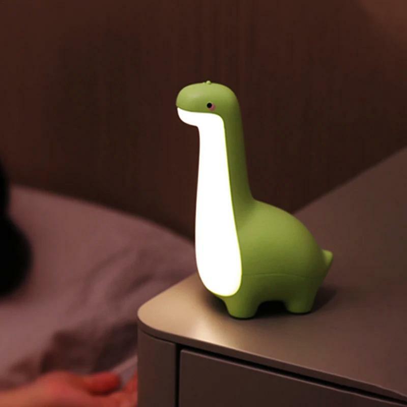 Lampu bentuk dinosaurus isi daya USB, lampu malam pembibitan dinosaurus lucu, lampu sentuh samping tempat tidur, lampu hangat untuk balita