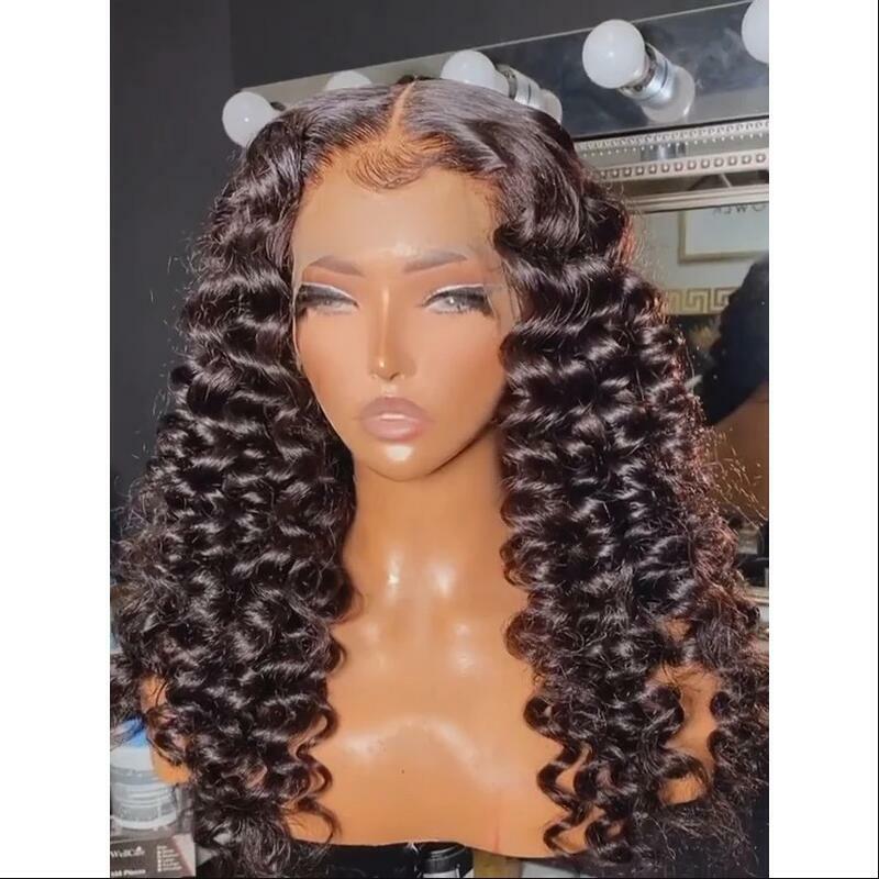180Density Natural 26inch Soft Long Black Deep Curly Lace Front Wig For Black Women BabyHair Glueless Preplucked Heat Resistant