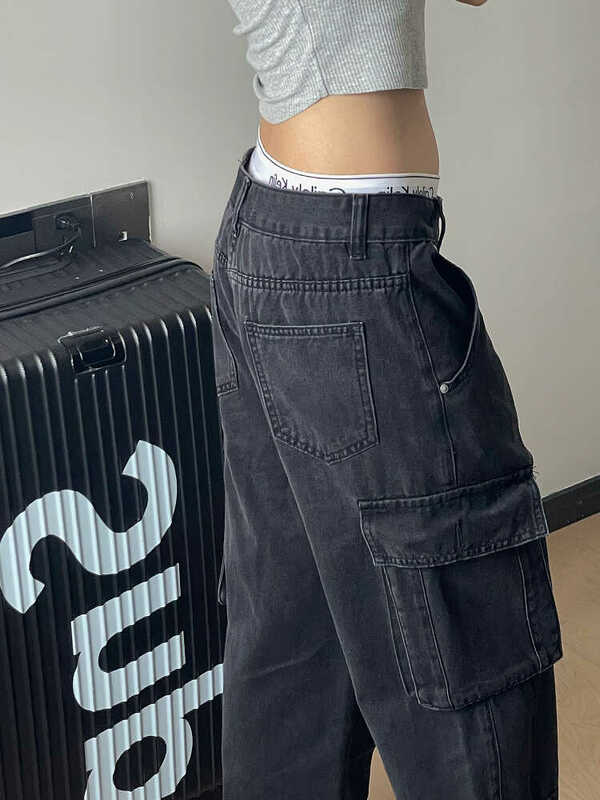 Women Y2k Japanese Streetwear Baggy Cargo Denim Pants Long Trousers 2000s Aesthetic Jean Kpop Grunge Goth Dark Academia Tide
