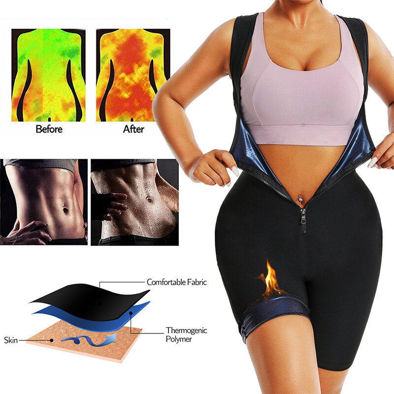 MrifDila One Piece Zipper Jumpsuit Shorts Sweating Vest Women's Sauna Jackets Waist Trainer Slimming Full Body Shaper Sauna Suit
