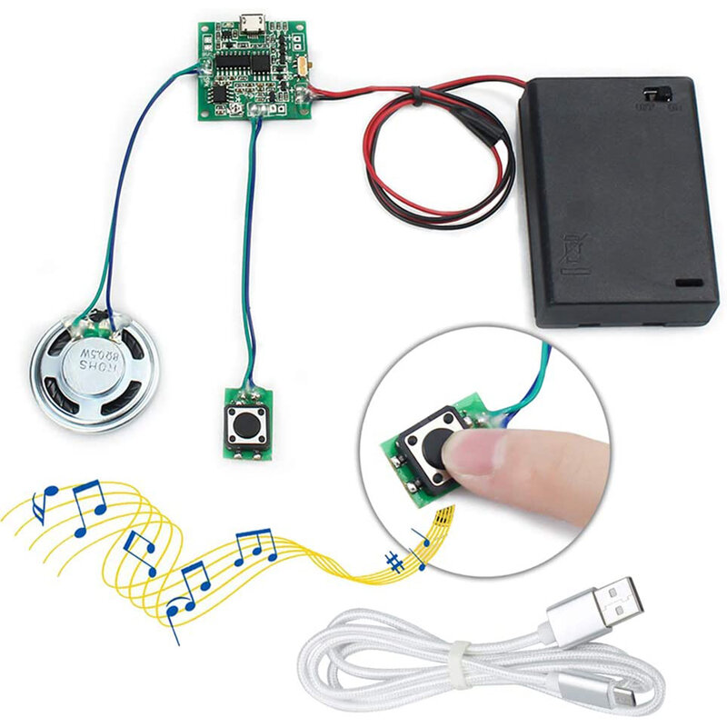 Recordable Sound Module 8M MP3 WAV Music Voice Player Programmable Board with Speaker Button Control for Music Box Greeting Card