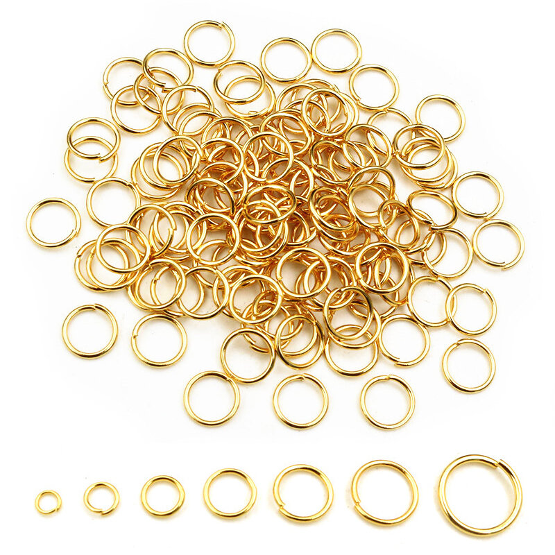 200 peças 3-10mm de aço inoxidável cor de ouro diy jóias descobertas abertas único laço anéis de salto e anel de divisão para fazer jóias