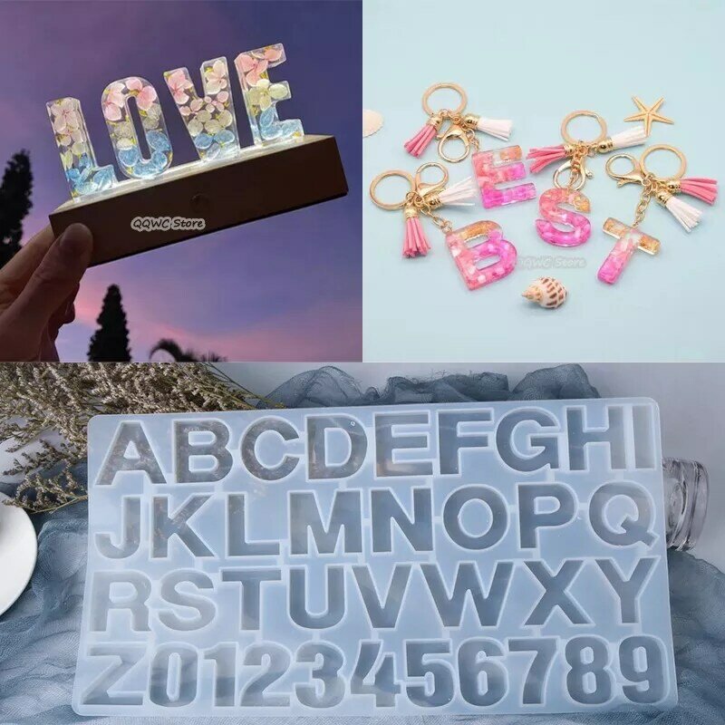 Molde de resina colgante de letras del alfabeto grande/Pequeño DIY, molde de silicona epoxi de cristal, llavero, molde multiusos