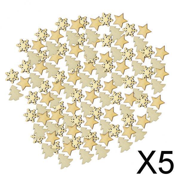 5X 100 Pieces Assorted Wood Star Christmas Tree Snowflake Embellishments