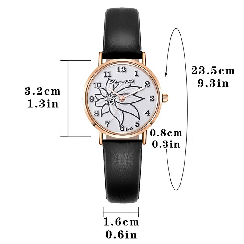 Ladies Watches Fashion Simple Flowers Pattern Design Dial Watch  Daily Casual Clothing Matching Leather Strap Quartz Watch