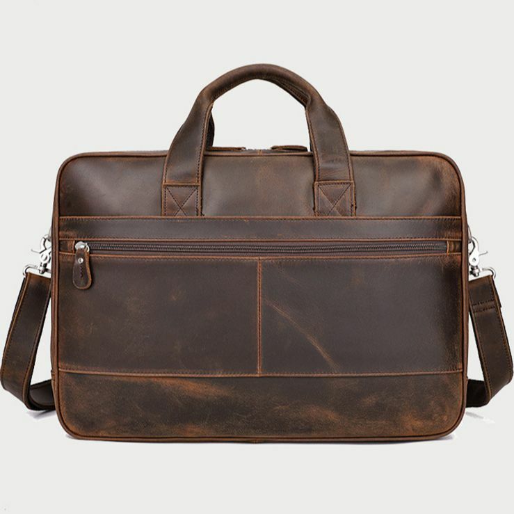 Tas kulit asli untuk pria kulit kuda gila tas bisnis Laptop 17 inci tas tangan pria kulit sapi tas bahu besar