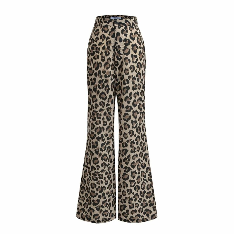 Calças leopardo de cintura alta para mulheres, calça casual folgada, harajuku retrô, reta, estilo coreano, quente, Y2K