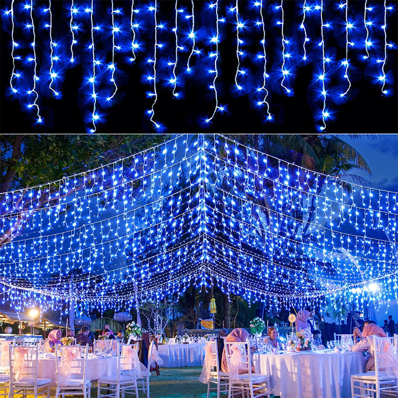 LED Icicle String Light Curtain para o Natal, guirlanda, gota, interior, jardim, palco, ao ar livre, decorativo, festa, 220V, 5m, 100LEDs