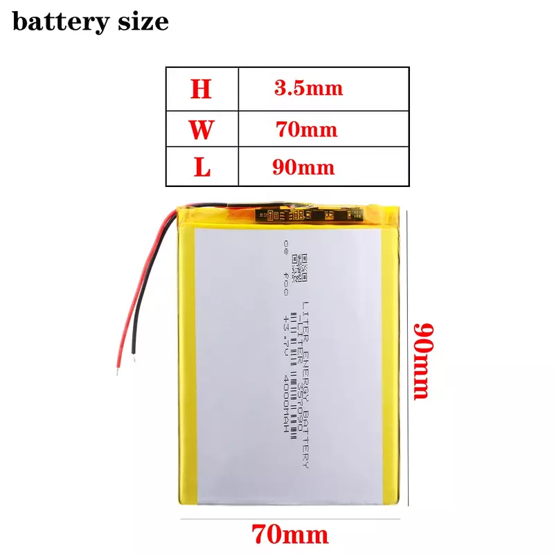 Batterie au lithium polymère avec panneau de protection pour tablette PC, U25ight, 357090, 3.7V, 4000mAh