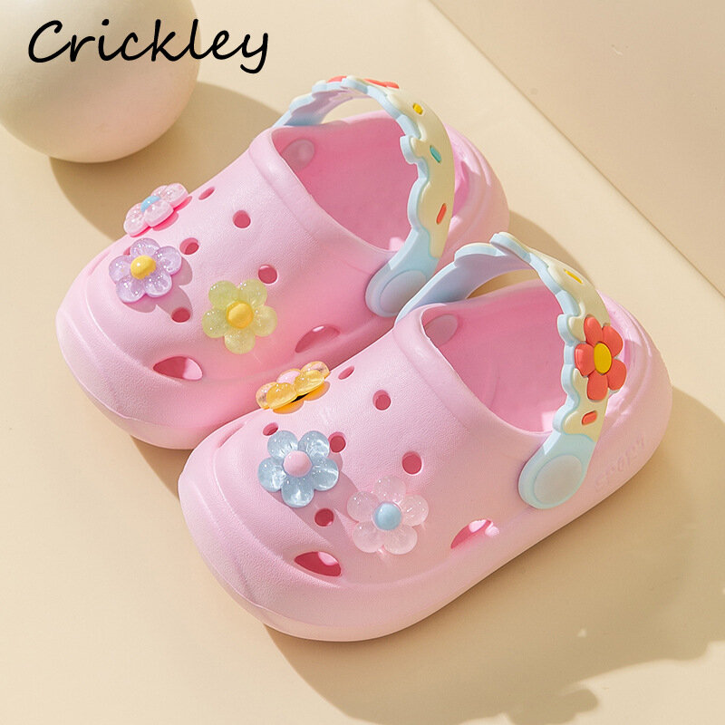 Тапочки летние для маленьких девочек, Симпатичные садовые тапки принцессы, мягкая Нескользящая ЭВА Обувь для малышей, пляжная обувь