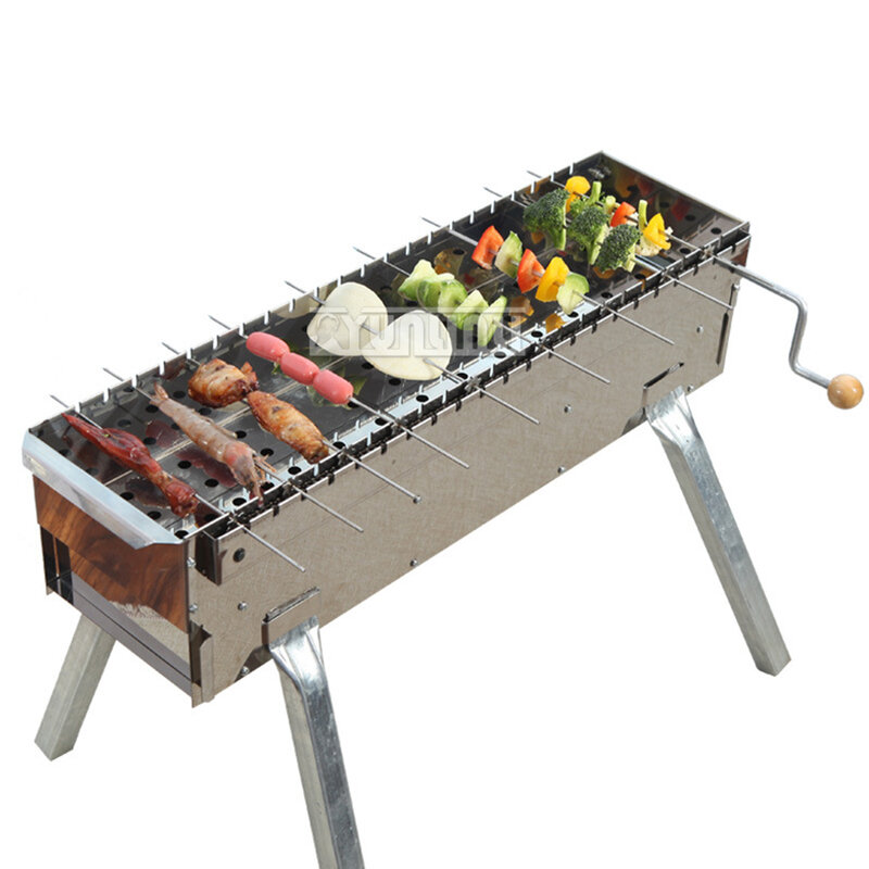 Outdoor Thickened Foldable Barbecue Oven Portable Stainless steel Barbecue Stove Hand Cranked Rotary Barbecue Machine