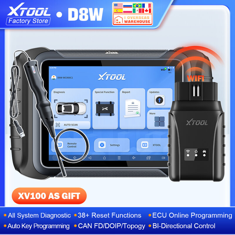 XTOOL D8W WIFI OBD2 Scanner Car Diagnostic Tools mileage Correction ECU Coding Key Programming 38 Resets CAN FD DOIP Topology