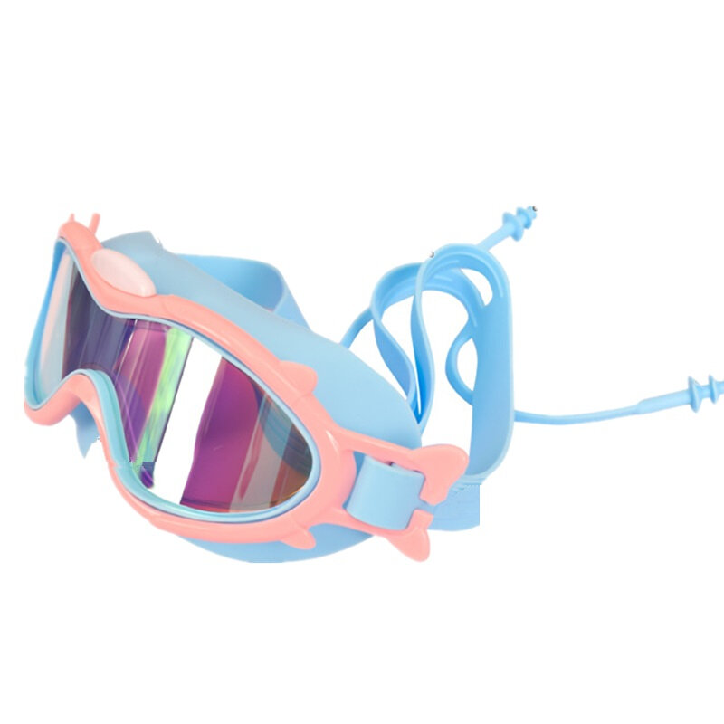 Óculos de natação de visão ampla para crianças, anti-nevoeiro, anti-UV, máscara de mergulho, protetores auriculares, esportes aquáticos ao ar livre, óculos de natação para crianças