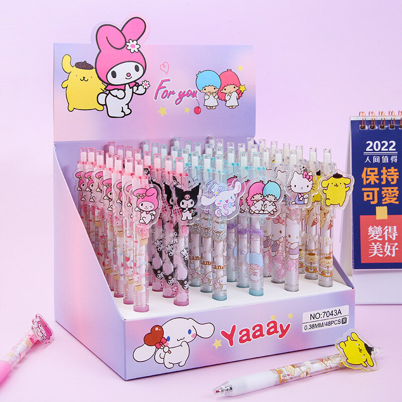 Sanrio-bolígrafos de Gel para oficina, plumas neutras de prensa de firma de Hello Kitty Kuromi, 0,38 MM, Cinnamoroll, papelería