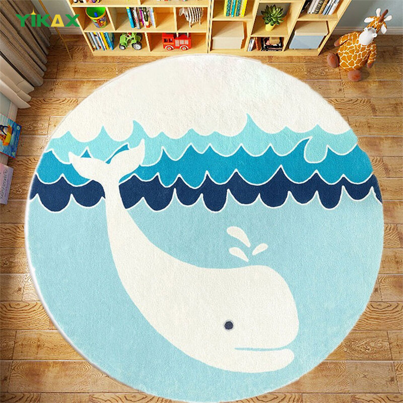 Karpet Samping Tempat Tidur Lucu untuk Kamar Anak-anak Karpet Lingkaran Kartun Karpet Lantai Salon Kawaii Flanel Rumah Ruang Tamu Dekorasi Modern