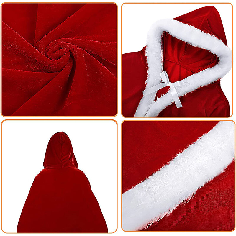 คอสเพลย์ผ้าคลุมคริสมาสต์สีแดง Hooded Flannelette Santa Cloak ผู้ใหญ่เด็กคริสต์มาสเครื่องแต่งกาย Prop สำหรับ Carnival Party Xmas ของขวัญ