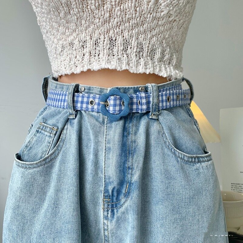 Cinture di Jeans scozzesi moda PU Leather Flower Buckle cintura da donna abito tutto-fiammifero abito in vita
