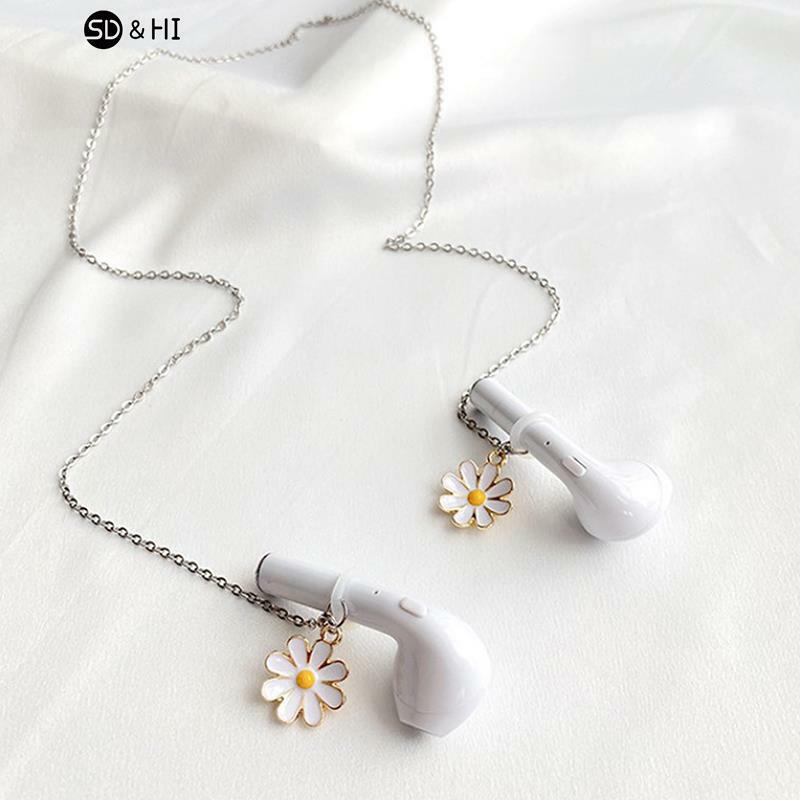 Fashion Anti-Lost Wireless Earphone Necklace for Women Men Exquisite Daisies Pendant Headphone Chain Accessories Gifts