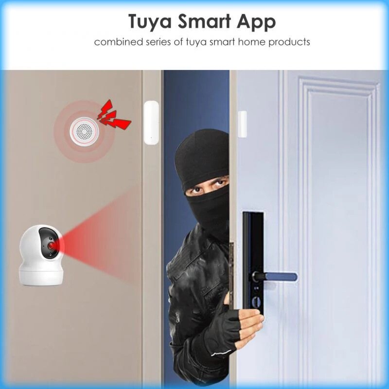 Tuya Smart Home Capteur de porte WiFi, alarme de fenêtre, détecteurs ouverts et fermés, protection de sécurité, vie intelligente, voix pour Alexa et Google