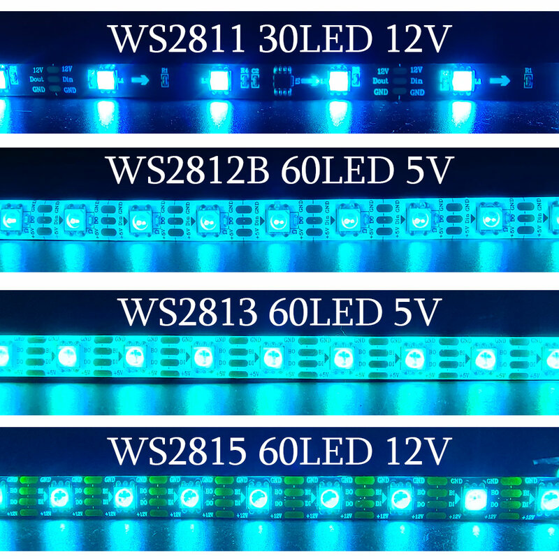 WS2812B WS2811 WS2815 WS2813 inteligentny piksel listwy RGB LED WS2812 indywidualnie adresowalny IC 30/60/144Leds/M taśma oświetleniowa DC5V /DC12V