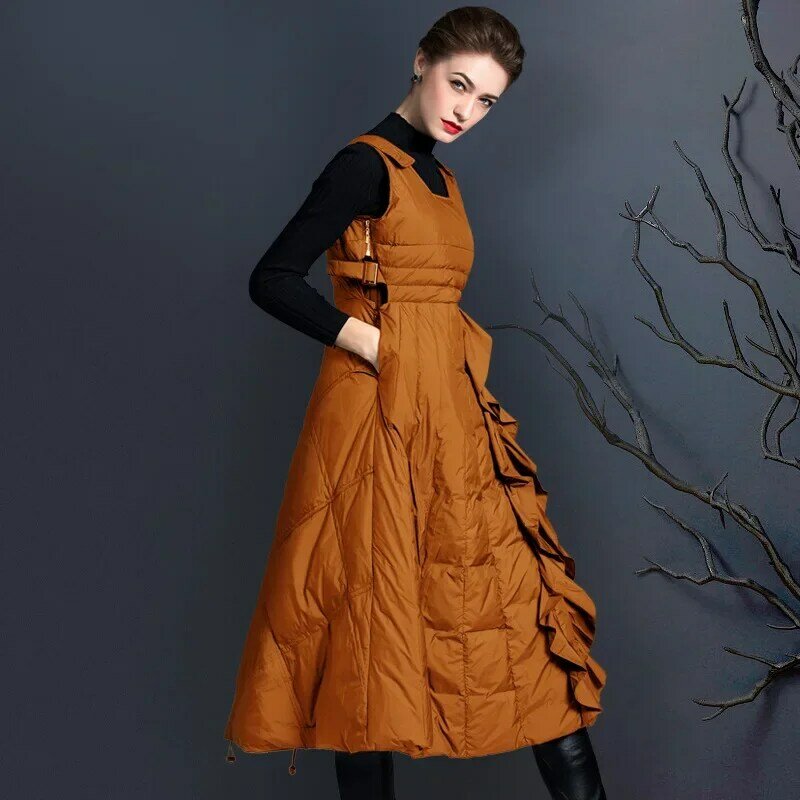 Jaqueta estendida para mulheres, cintura, regata elegante, emagrecedora e espessante, outono e inverno