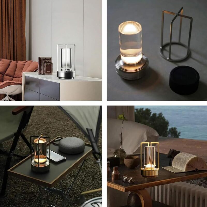 Linterna de cristal pequeña para mesita de noche, lámpara de mesa inalámbrica, lámpara de ambiente recargable para sala de estar y dormitorio
