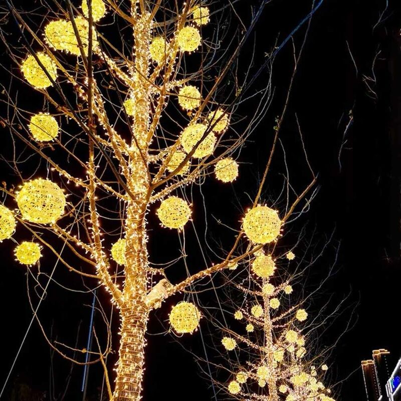 Impermeável Rattan Bola Fada Luz Corda, Paisagem LED, Árvore Iluminação, Guirlanda de suspensão, 20 cm, 30 cm, 40cm, 220V, Piscando