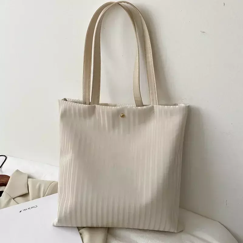 KP08  Handbags for Women  Large Capacity Tote Shopper Bag Solid Color Striped Pu Leather Corduroy Lining