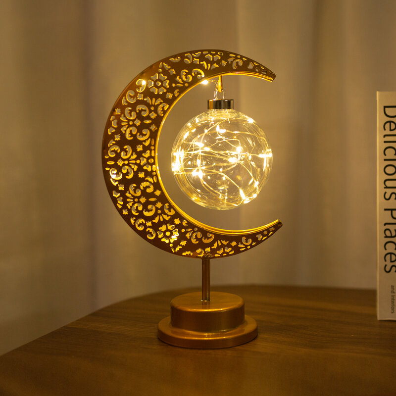 2023 رمضان الذهب القمر Led أضواء الديكور Powerd الحديد الفن الجنية أضواء عيد الأضحى الإسلامي مسلم عيد مبارك غرفة ديكور المنزل