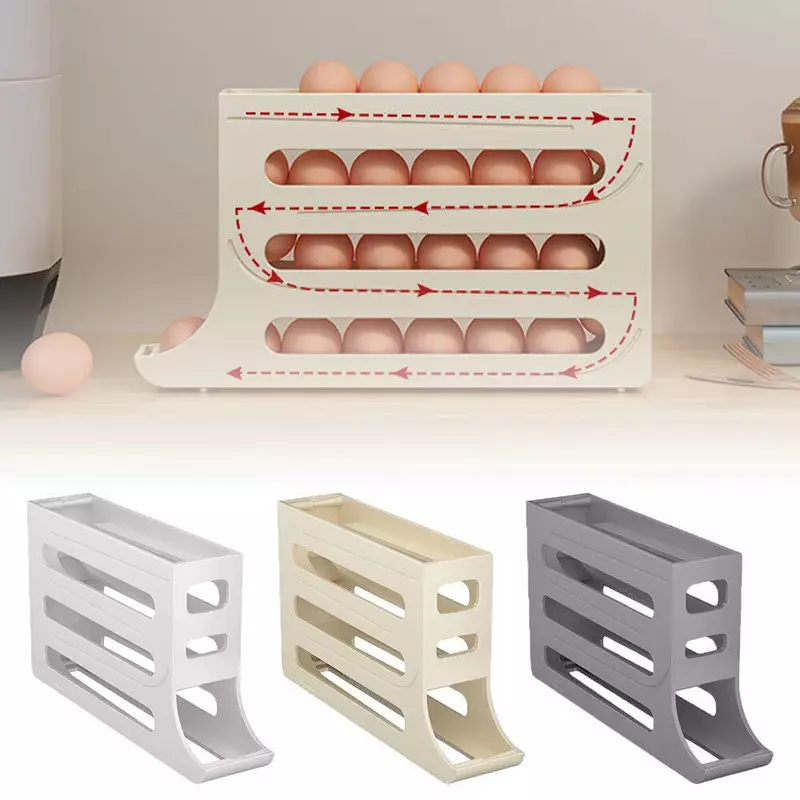 New Refrigerator Automatic Scrolling Egg Rack Holder Storage Box Egg Storage Holder Container Organizer Rolldown Egg Dispenser