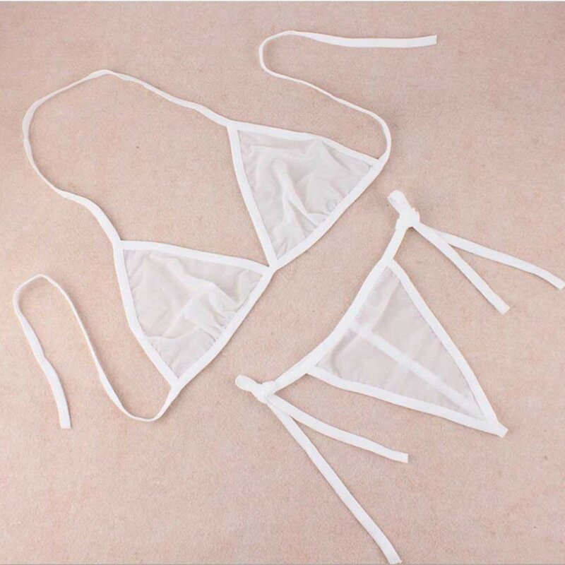 Set Bikini tembus pandang untuk wanita Bra celana dalam Set Thong G-String baju renang transparan jaring tembus pandang pakaian renang pakaian mandi