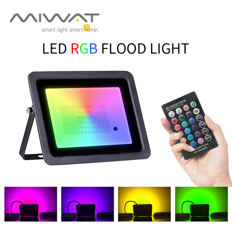 Impermeável RGB Reflector LED Spotlight, Iluminação do jardim ao ar livre, Lâmpada do projetor, Refletor, 100W, 50W, 30W, 20W, 110V, 220V, IP68