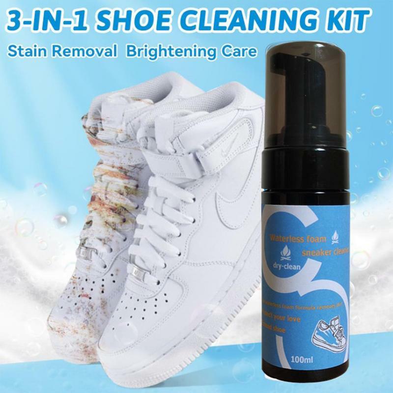 Limpador de sapatilhas sem enxágüe, removedor de manchas de sapato, branqueador de sapatos, cuidado para o trabalho na maioria dos sapatos, 100ml