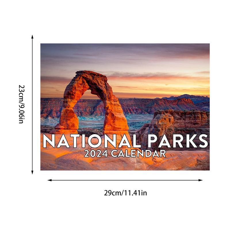 Calendrier mural mensuel avec de belles photos panoramiques de l'Amérique, calendrier naturel de 12 mois, cadeaux de parcs nationaux, 2024