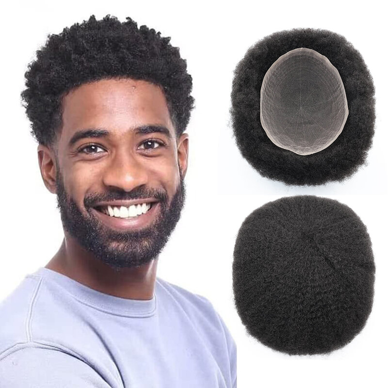 Африканский парик для черных мужчин, Европейская система человеческих волос, 8x10 дюймов, швейцарские кружевные Сменные волосы для черных мужчин, BleachedKnot