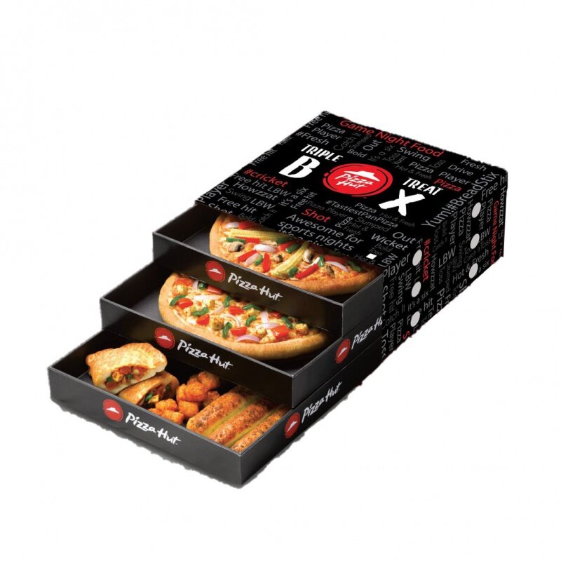 Caja de papel Kraft plegable para llevar Pizza, producto personalizado de buena calidad, Triple trato