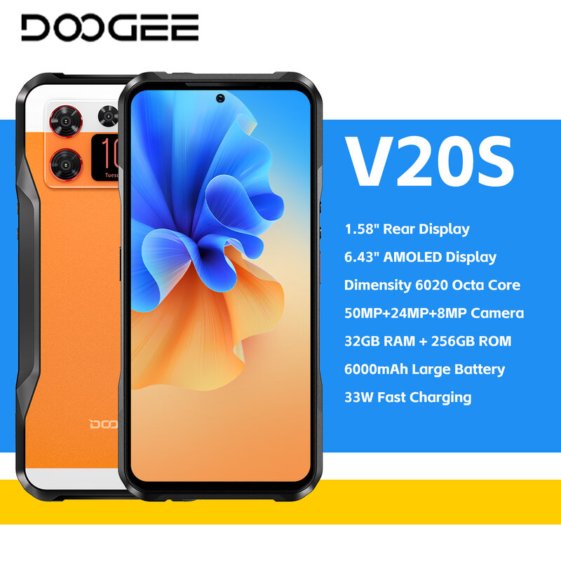 DOOGEE-Téléphone portable robuste V20S, Dimrespond6020, 5G, Octa Core, 6.34 pouces, AMOLED, 12 Go + 256 Go, 6000mAh, 33W, Charge rapide, 50MP, NDavid