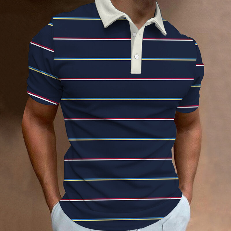 Рубашка-поло мужская с коротким рукавом, деловая клетчатая дышащая футболка с отложным воротником, повседневный модный топ, лето