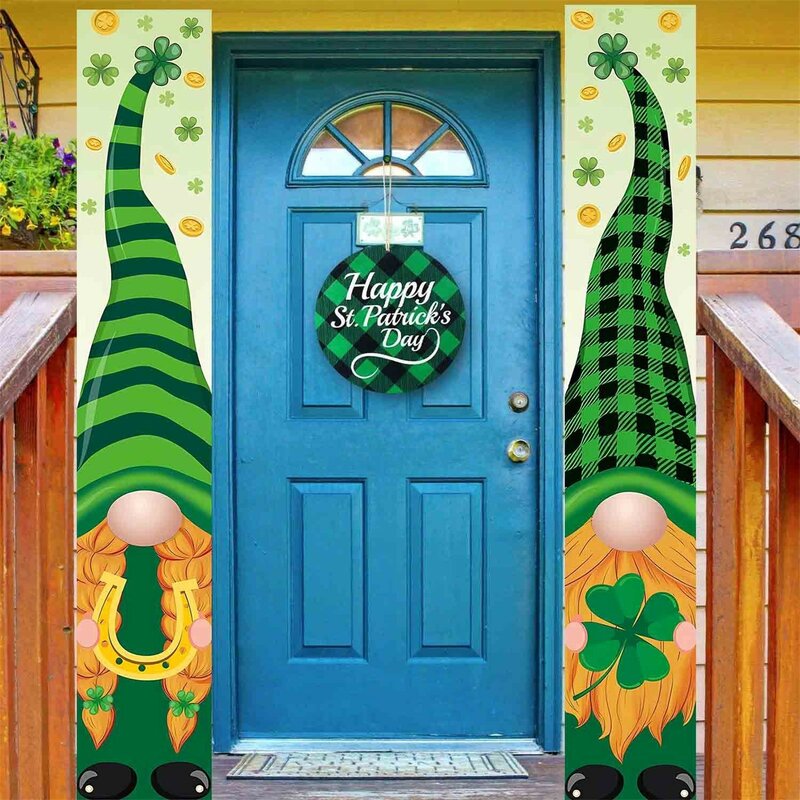 성 패트릭의 날 장식 배너, 행운의 잎 화환, 파티 장식, 아일랜드 데이 홈 장식, 녹색 문짝 커튼, 홈 장식