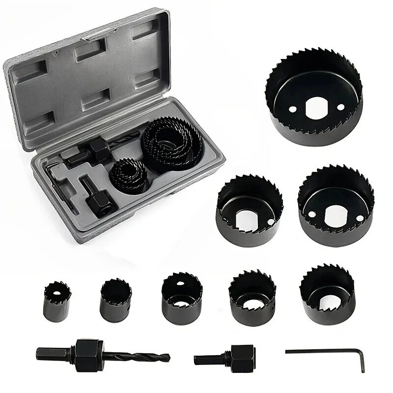 11Pcs Hole Saw Kit Durable Carbon Steel Metal Circle Power Drill Hole Cutter for Wood PVC and Plastic