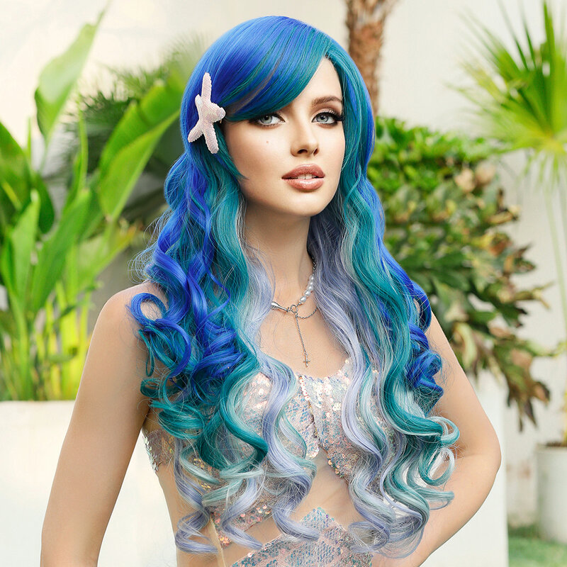 Peruka syrenka NAMM długie niebieskie fioletowe gradienty dla kobiet popularne peruka syntetyczna do codziennego cosplayu Halloween o wysokiej gęstości włosów