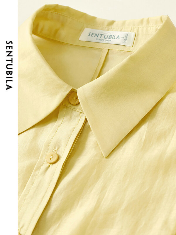 SENTUBILA-Blusa holgada informal de manga larga para mujer, Camisa lisa con cuello tipo Polo y botones, ropa para primavera y verano, 2024, 141C53439