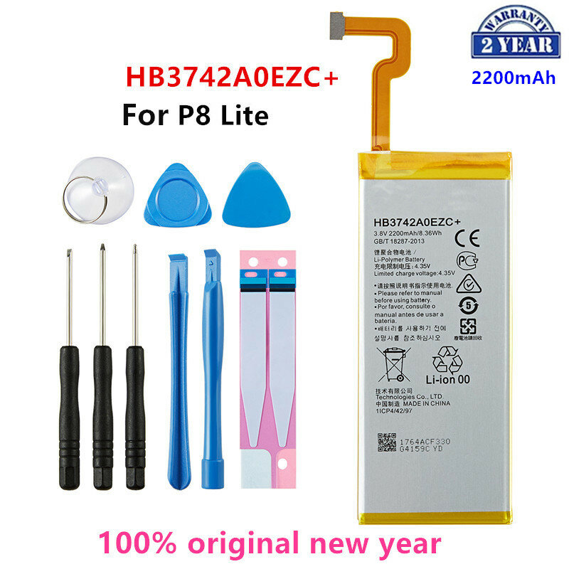 Batería original HB3742A0EZC de 100% mAh para Huawei Ascend P8 Lite, HB3742A0EZC, baterías de repuesto y herramientas, 2200