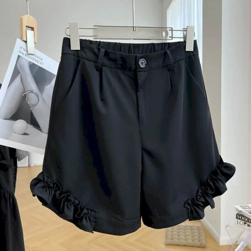 Solide Shorts Sommer Verkauf Anzug Stoff lässig halbe Hose Vintage lose koreanischen Stil hoch taillierte gerade Hosen Frauen Kleidung