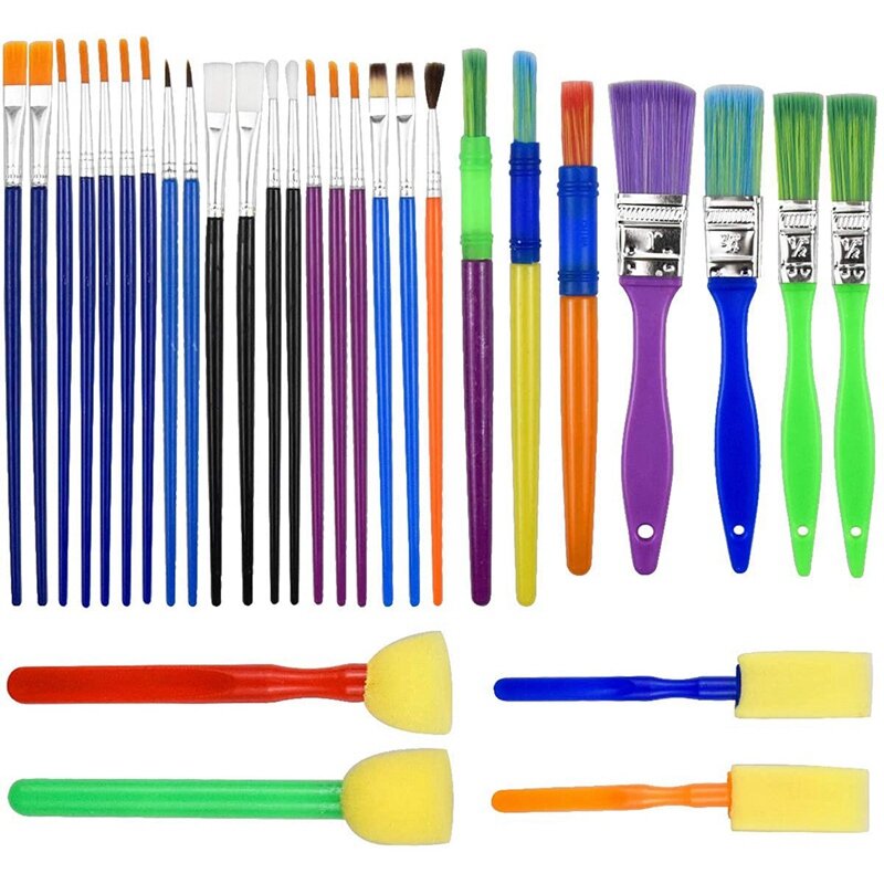 Colorido artista Paint Brush Set para crianças, infantil Paint Brushes Starter Set, ferramenta de desenho aquarela, 30pcs