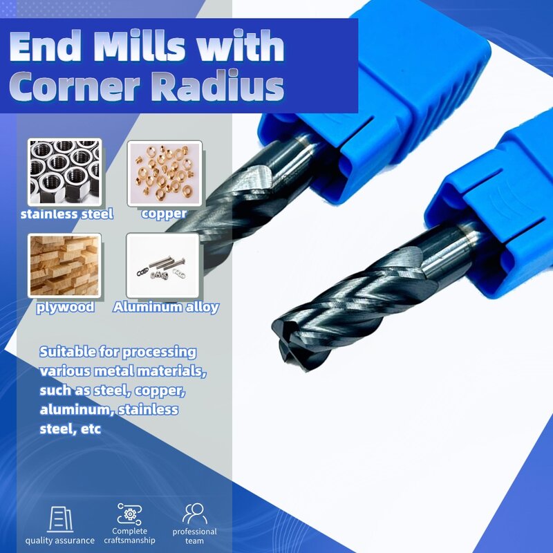 HRC45 텅스텐 카바이드 플랫 엔드 밀, 코너 반경 CNC R 불 노즈 밀링 커터, 금속 라우터 비트, 목재용, 4 플루트