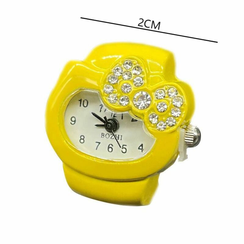라인스톤 시계 반지, 카와이 단색 활 시계 반지, 어린이 장난감 선물